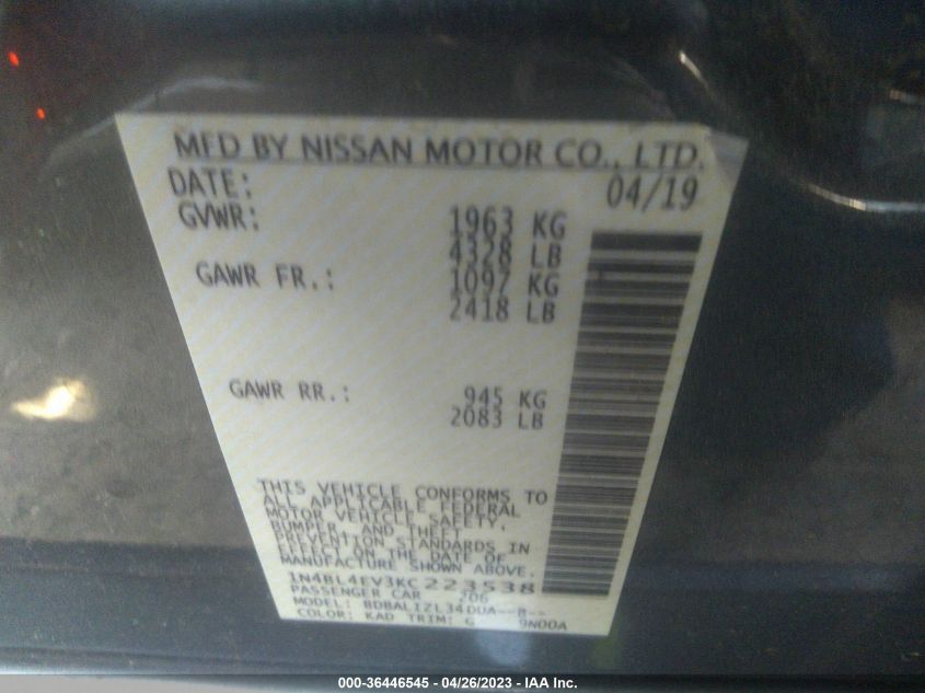 2019 NISSAN ALTIMA 2.5 SL - 1N4BL4EV3KC223538