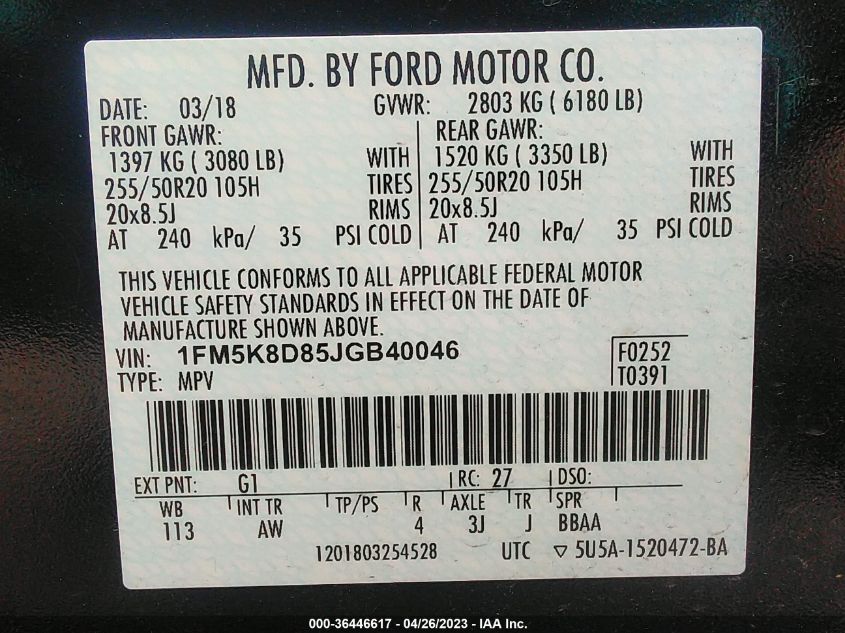 2018 FORD EXPLORER XLT - 1FM5K8D85JGB40046