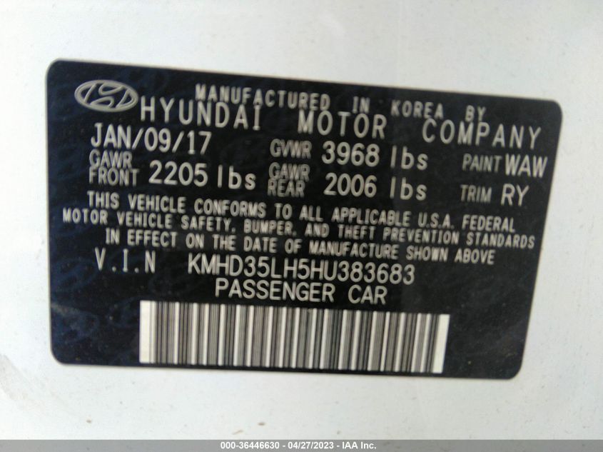 2017 HYUNDAI ELANTRA GT - KMHD35LH5HU383683