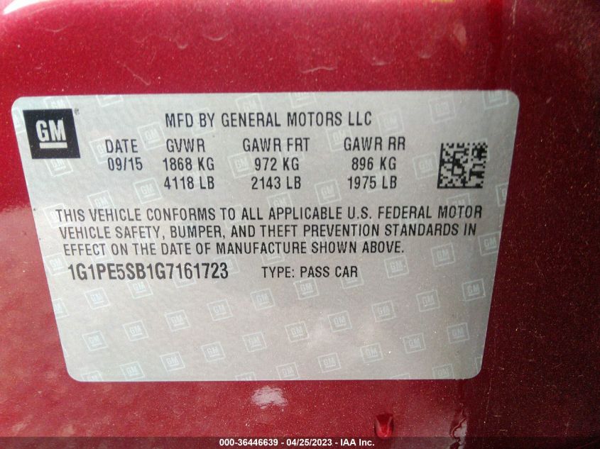 2016 CHEVROLET CRUZE LIMITED LT - 1G1PE5SB1G7161723