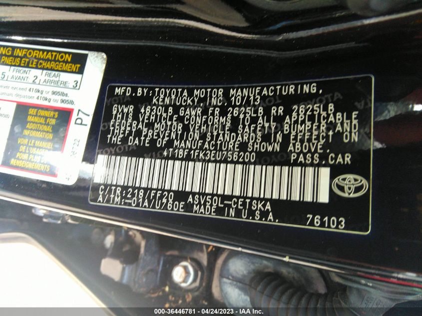 2014 TOYOTA CAMRY L/LE/XLE/SE/SE SPORT - 4T1BF1FK3EU756200