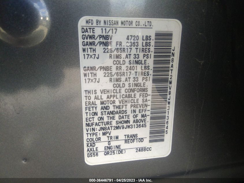 2018 NISSAN ROGUE S - JN8AT2MV9JW313645