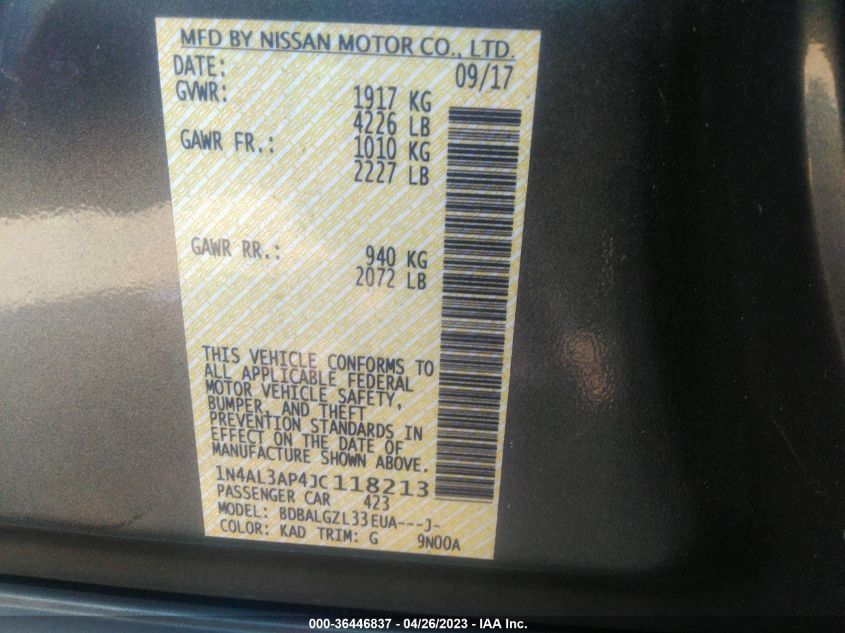 2018 NISSAN ALTIMA 2.5 S - 1N4AL3AP4JC118213