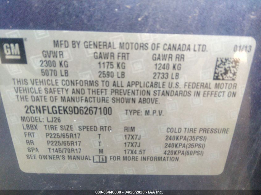 2013 CHEVROLET EQUINOX LTZ - 2GNFLGEK9D6267100