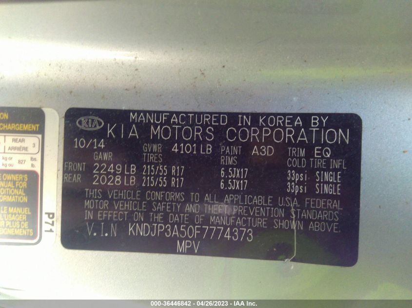2015 KIA SOUL + - KNDJP3A50F7774373
