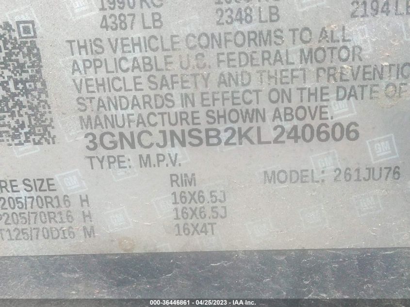 2019 CHEVROLET TRAX LS - 3GNCJNSB2KL240606