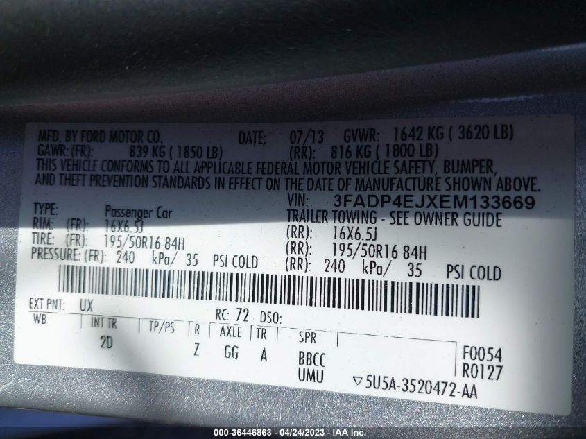 2014 FORD FIESTA SE - 3FADP4EJXEM133669
