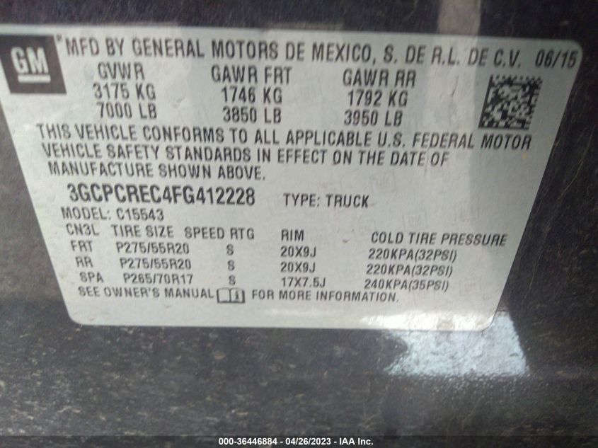 2015 CHEVROLET SILVERADO 1500 LT - 3GCPCREC4FG412228