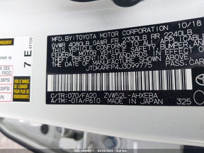 2018 TOYOTA PRIUS PRIME PLUS/PREMIUM/ADVANCED - JTDKARFP4J3099775