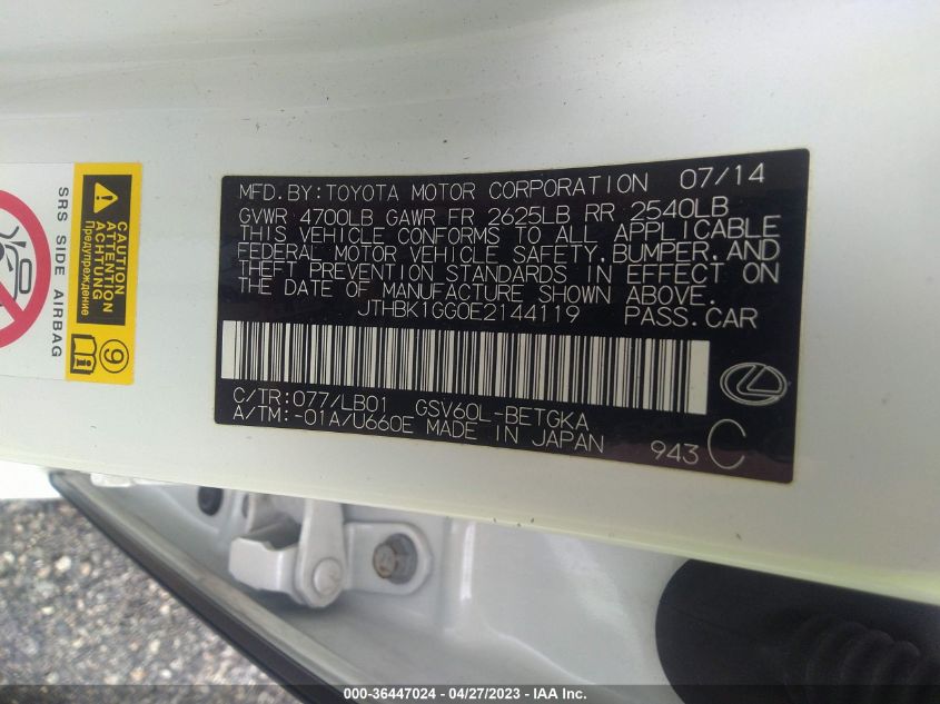 2014 LEXUS ES 350 - JTHBK1GG0E2144119