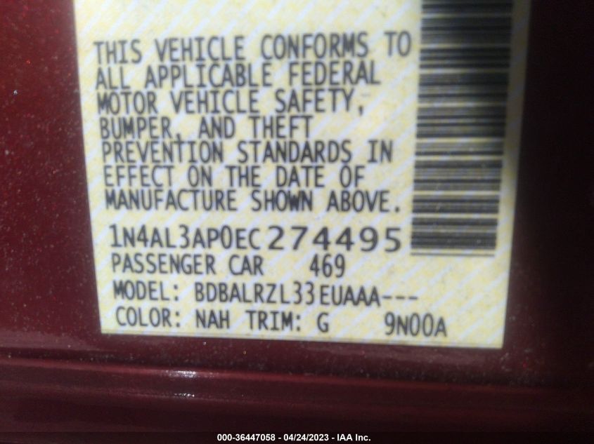 2014 NISSAN ALTIMA 2.5 - 1N4AL3AP0EC274495