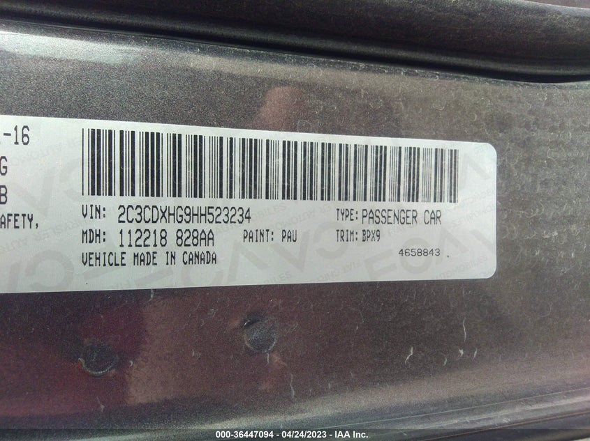 VIN 2C3CDXHG9HH523234 2017 DODGE CHARGER SXT