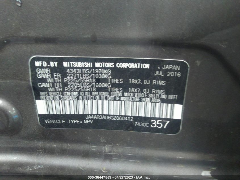 2016 MITSUBISHI OUTLANDER SPORT 2.0 ES - JA4AR3AU6GZ060412