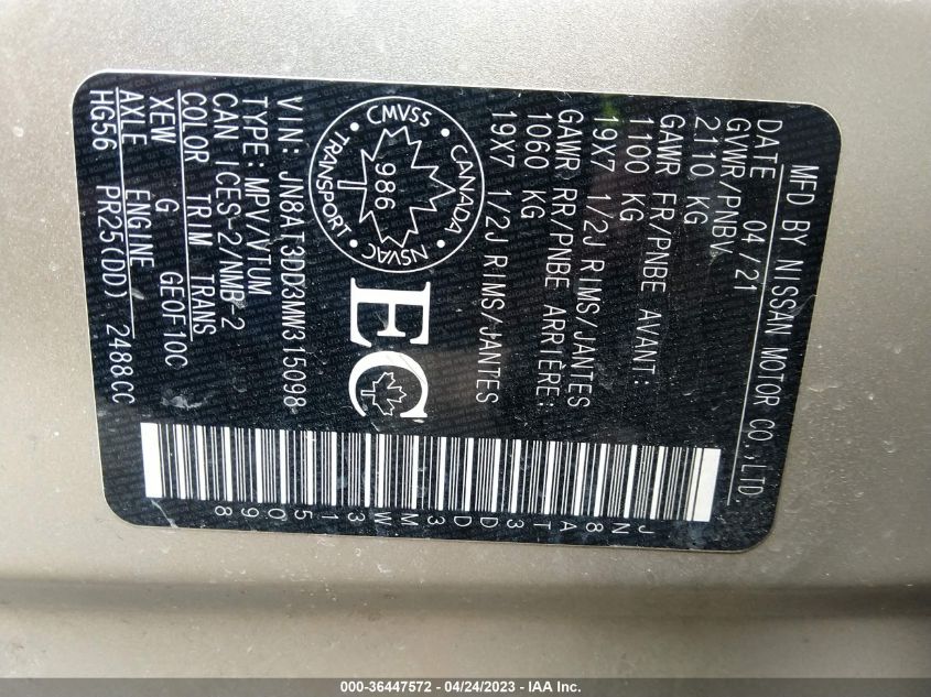 2021 NISSAN ROGUE PLATINUM - JN8AT3DD3MW315098