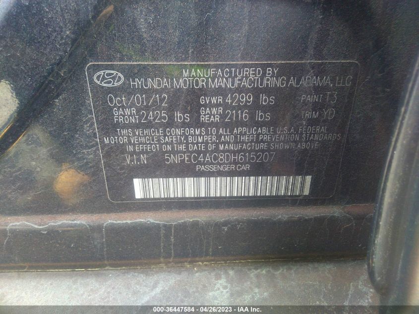 2013 HYUNDAI SONATA LIMITED PZEV - 5NPEC4AC8DH615207