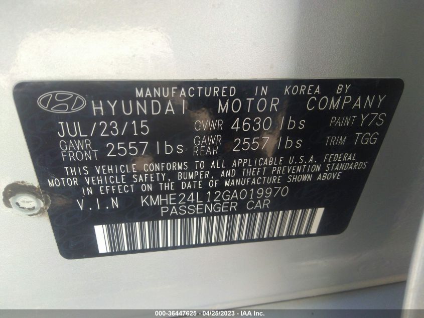 2016 HYUNDAI SONATA HYBRID SE - KMHE24L12GA019970