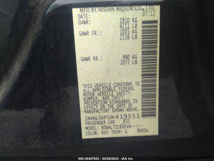 2013 NISSAN ALTIMA 2.5 SV - 1N4AL3AP5DN419551