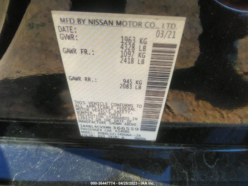 2021 NISSAN ALTIMA 2.5 SR - 1N4BL4CVXMN366559