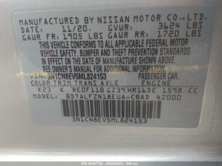 2021 NISSAN VERSA SV - 3N1CN8EV5ML824153