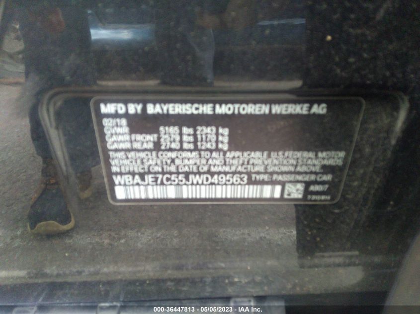 2018 BMW 5 SERIES 540I XDRIVE - WBAJE7C55JWD49563