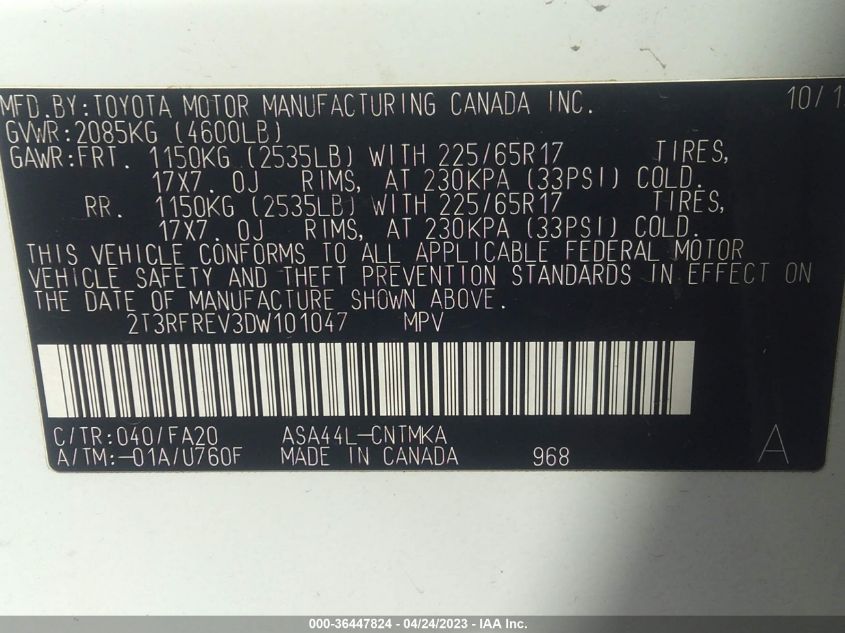 2013 TOYOTA RAV4 XLE - 2T3RFREV3DW101047