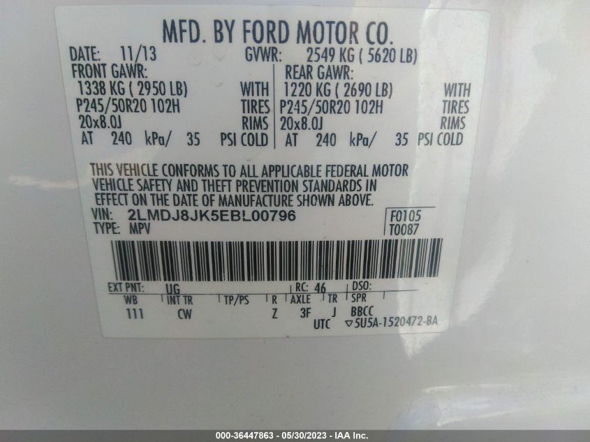2014 LINCOLN MKX - 2LMDJ8JK5EBL00796