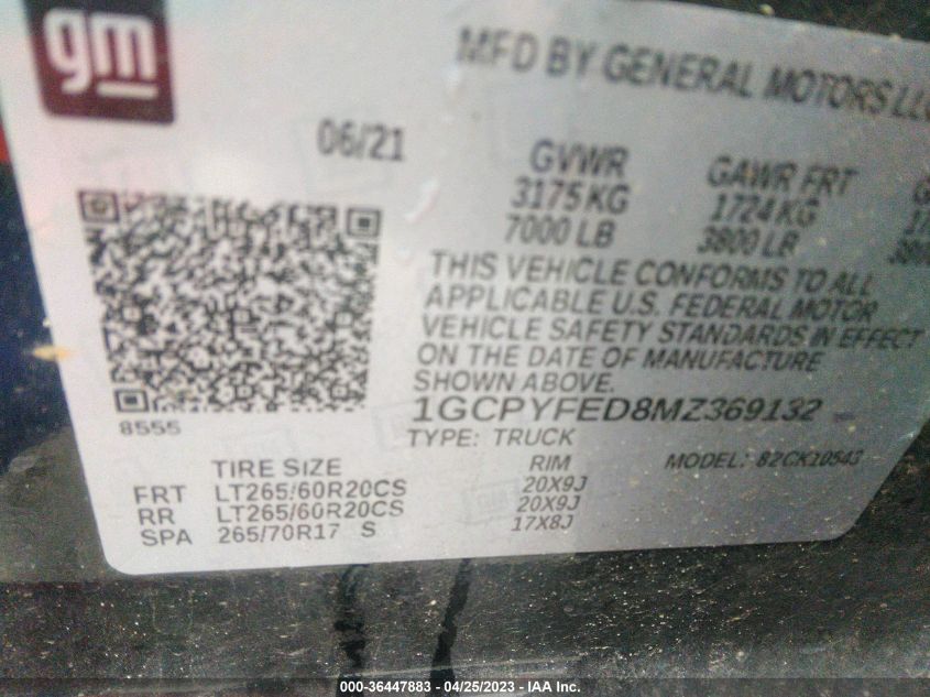 2021 CHEVROLET SILVERADO 1500 LT TRAIL BOSS - 1GCPYFED8MZ369132