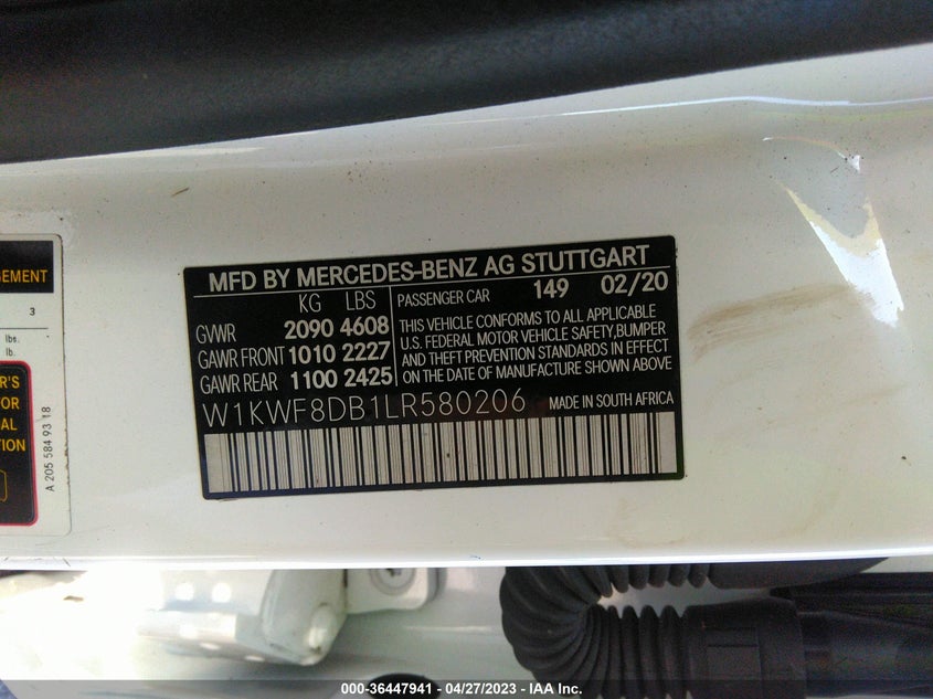 VIN W1KWF8DB1LR580206 2020 MERCEDES-BENZ C-CLASS C 300