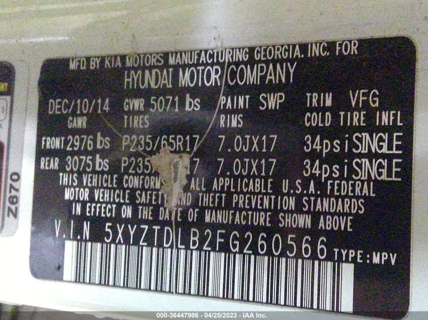 2015 HYUNDAI SANTA FE SPORT - 5XYZTDLB2FG260566