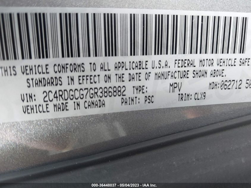 2016 DODGE GRAND CARAVAN SXT PLUS - 2C4RDGCG7GR386882