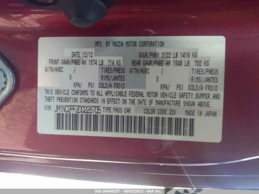 2013 MAZDA MX-5 MIATA GRAND TOURING - JM1NC2PF2D0228705