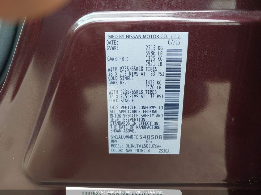 2015 INFINITI QX60 - 5N1AL0MM0FC540508