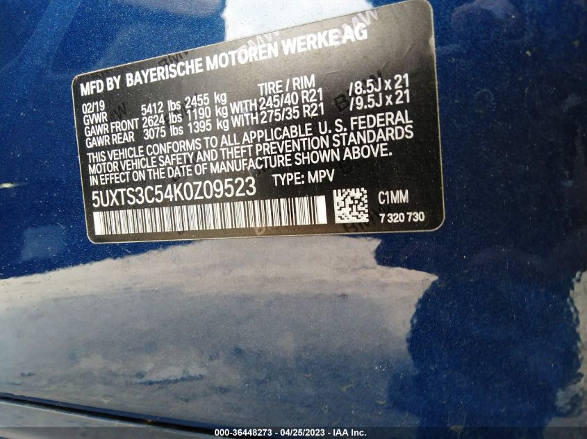 2019 BMW X3 M40I - 5UXTS3C54K0Z09523