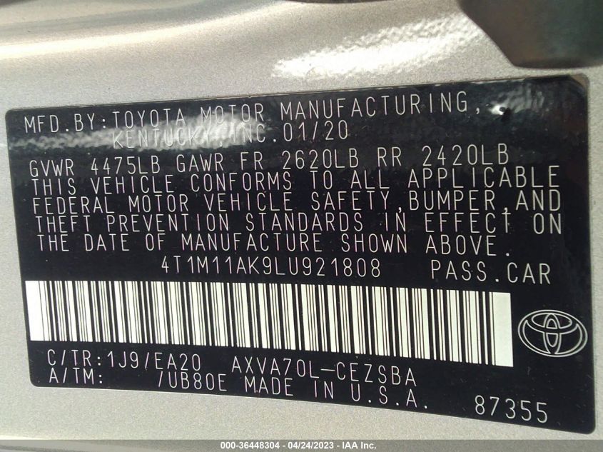 2020 TOYOTA CAMRY SE - 4T1M11AK9LU921808