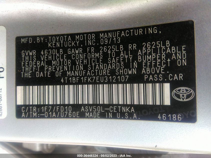 2014 TOYOTA CAMRY L/LE/XLE/SE/SE SPORT - 4T1BF1FK7EU312107