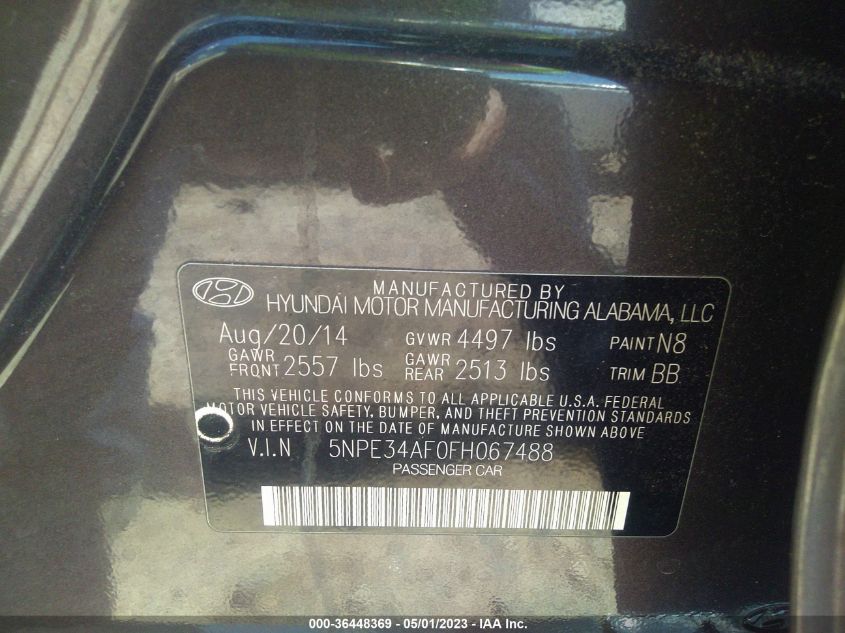 2015 HYUNDAI SONATA 2.4L SPORT - 5NPE34AF0FH067488