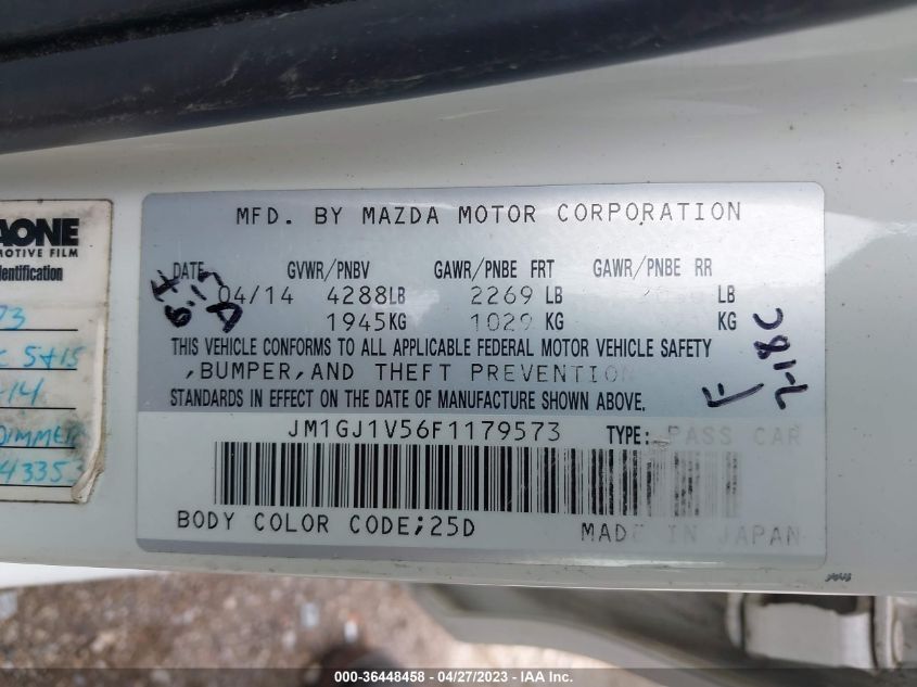 2015 MAZDA MAZDA6 I TOURING - JM1GJ1V56F1179573