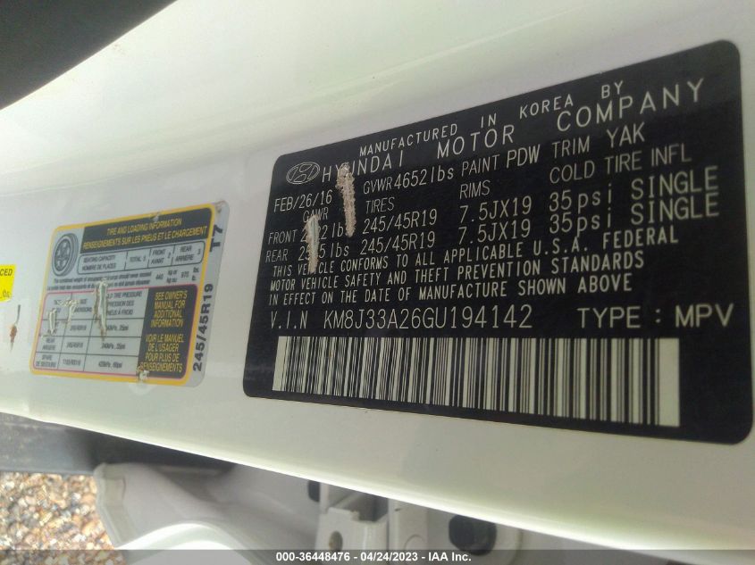 2016 HYUNDAI TUCSON SPORT - KM8J33A26GU194142