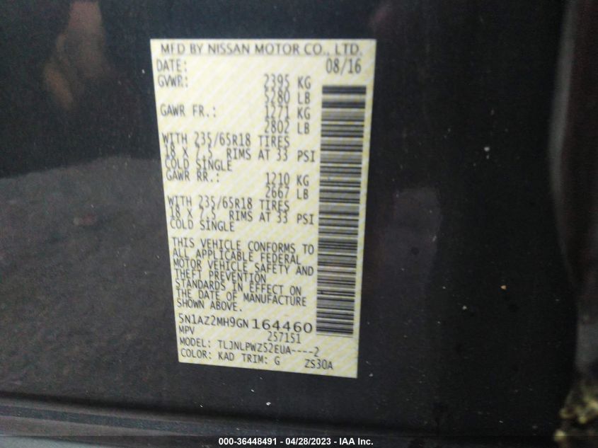 2016 NISSAN MURANO S - 5N1AZ2MH9GN164460