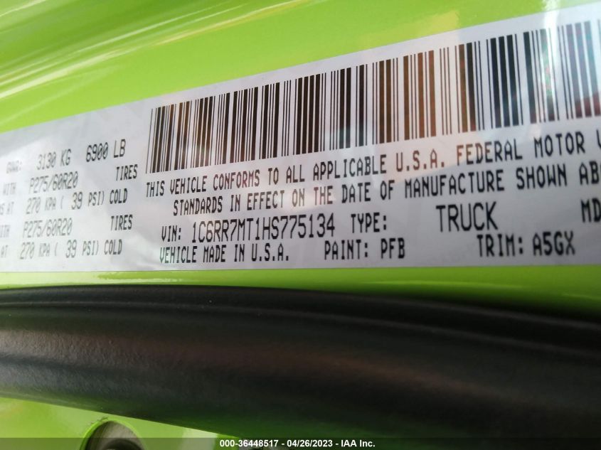2017 RAM 1500 SPORT - 1C6RR7MT1HS775134