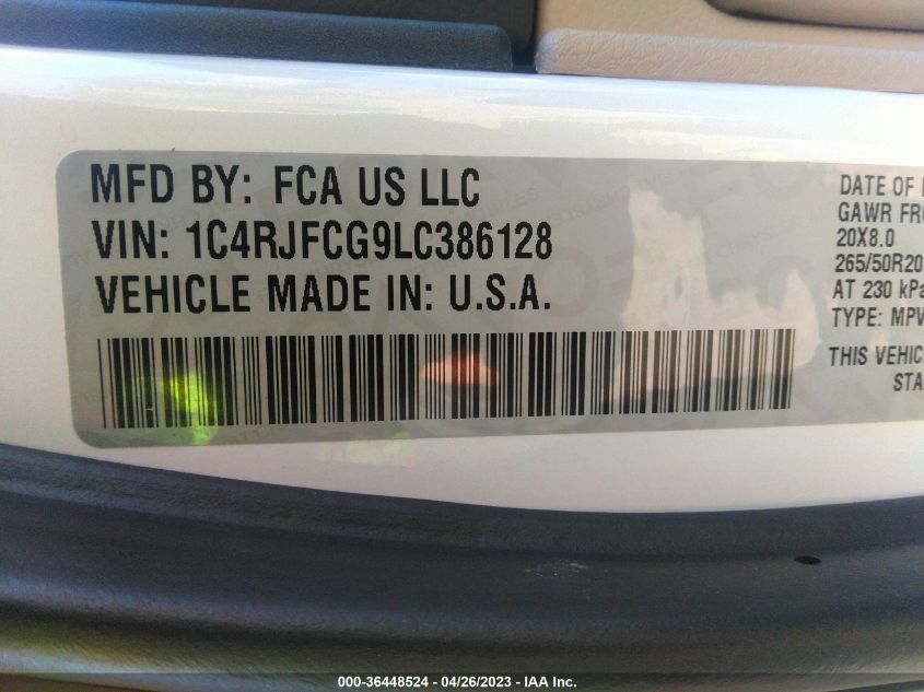 2020 JEEP GRAND CHEROKEE OVERLAND - 1C4RJFCG9LC386128