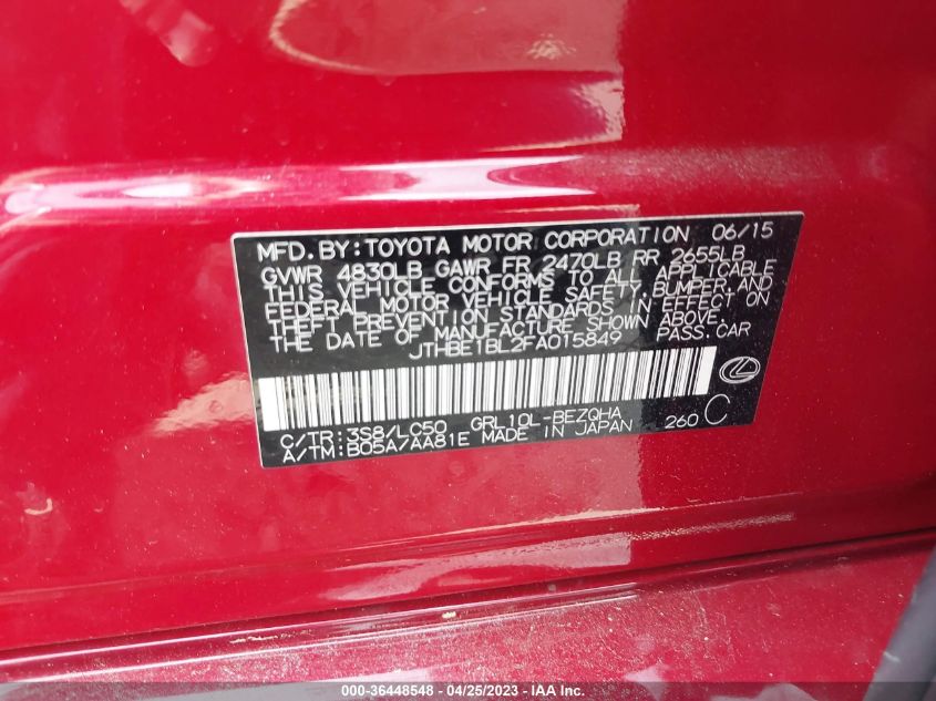2015 LEXUS GS 350 - JTHBE1BL2FA015849