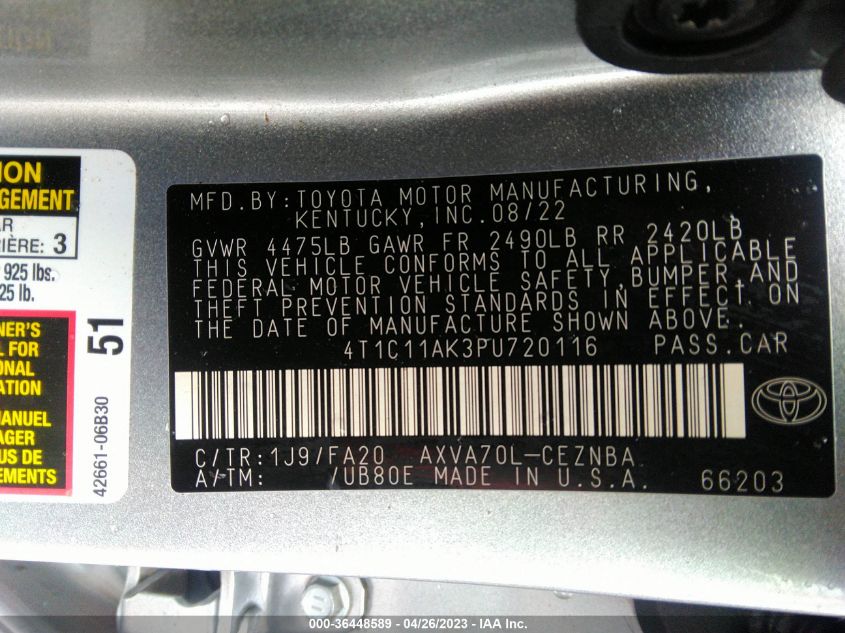 2023 TOYOTA CAMRY LE - 4T1C11AK3PU720116