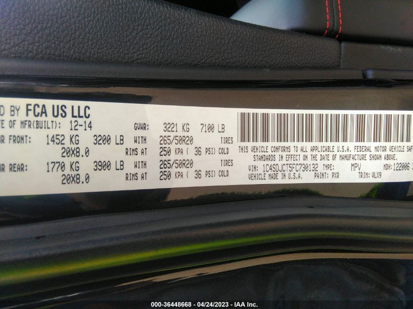 2015 DODGE DURANGO R/T - 1C4SDJCT5FC730132