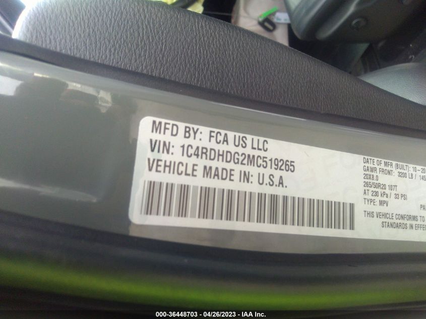 2021 DODGE DURANGO GT - 1C4RDHDG2MC519265
