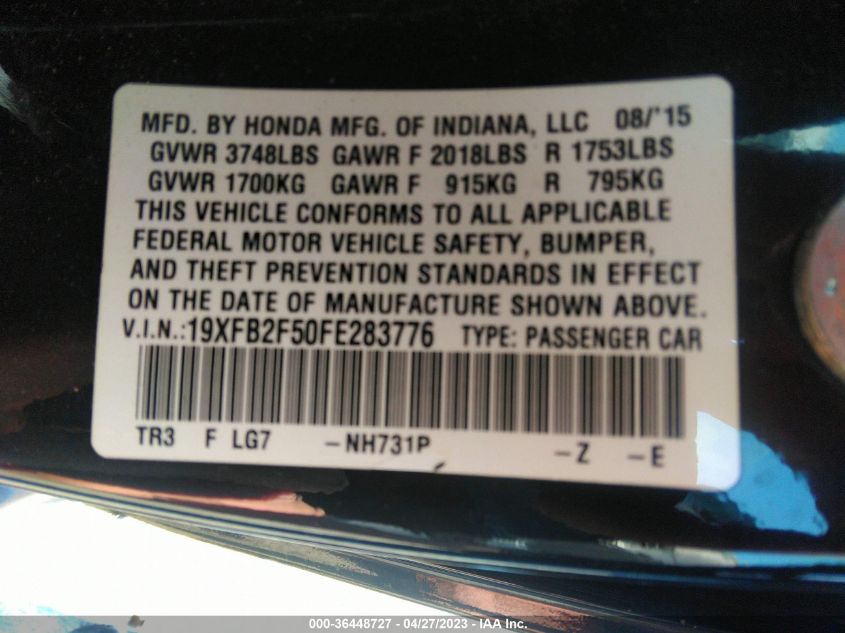 2015 HONDA CIVIC SEDAN LX - 19XFB2F50FE283776