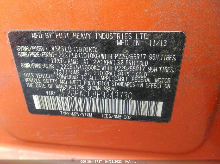 2014 SUBARU XV CROSSTREK PREMIUM - JF2GPACC8E9243730