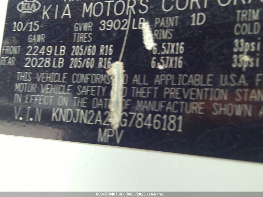 2016 KIA SOUL BASE - KNDJN2A22G7846181