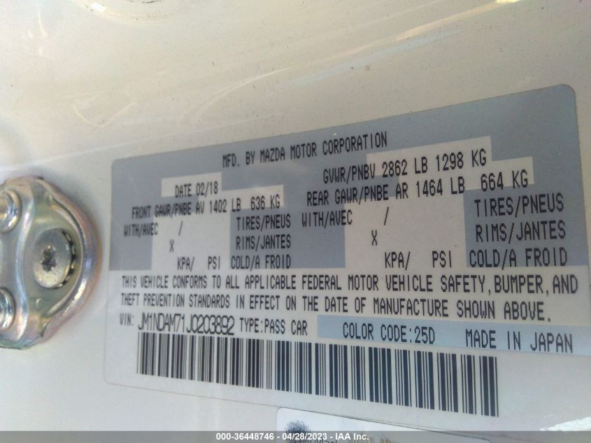 2018 MAZDA MX-5 MIATA RF GRAND TOURING JM1NDAM71J0203892