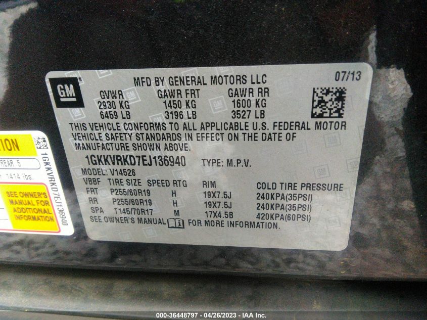 2014 GMC ACADIA SLT - 1GKKVRKD7EJ136940